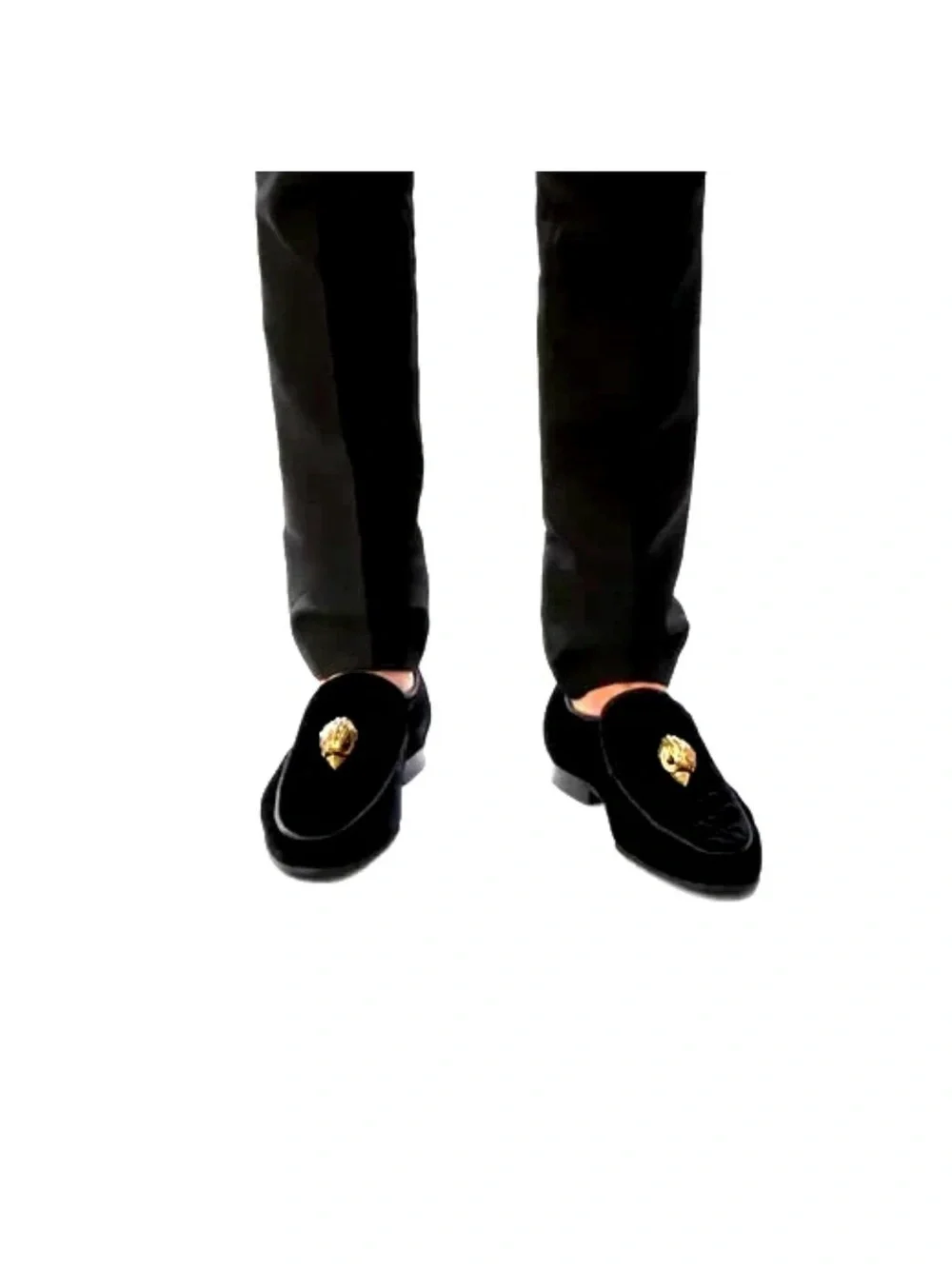 Kurt Geiger Black Velvet Slip-On Loafers with Gold Bird Emblem